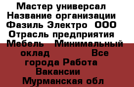 Мастер-универсал › Название организации ­ Фазиль Электро, ООО › Отрасль предприятия ­ Мебель › Минимальный оклад ­ 30 000 - Все города Работа » Вакансии   . Мурманская обл.,Мончегорск г.